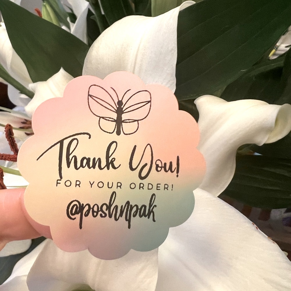 🦋50 CUSTOM THANK YOU STICKERS with your Closet name- Scalloped Glossy